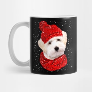 White Maltipoo Wearing Red Hat And Scarf Christmas Mug